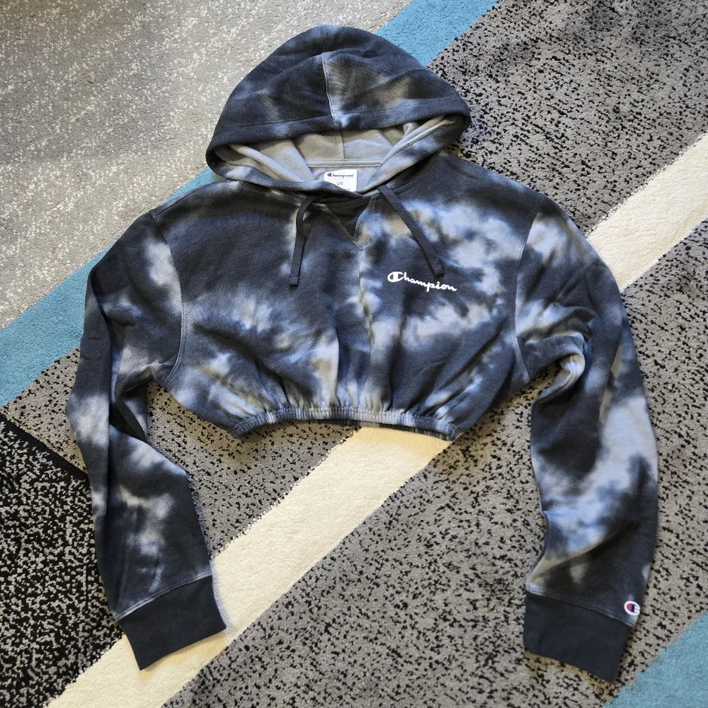 Champion tie dye custom cropped hoodie, S, EUC - Picture 7 of 11